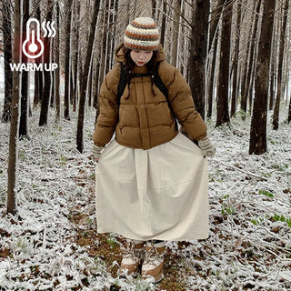 Pumpkin Peach Balloon Fleece-lined Long Skirt Balloon Peach Fleece-lined Plus Size Winter Skirt for Curvy Figure