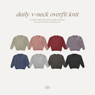 Straw Balloon V-Neck Boxy Fit Knit Layered Boxy Oversized Winter Ribbed Wool Sweater