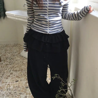 Color-block striped off-zip jacket