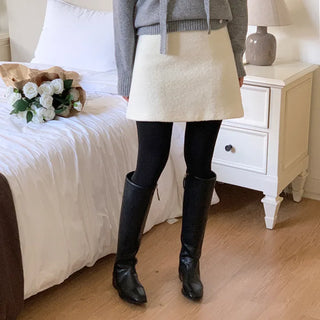 Winter A-line Boucle Tweed Wool Mini Skirt
