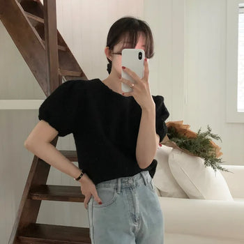 Boucle Sherpa Puff Winter Short Sleeve Blouse