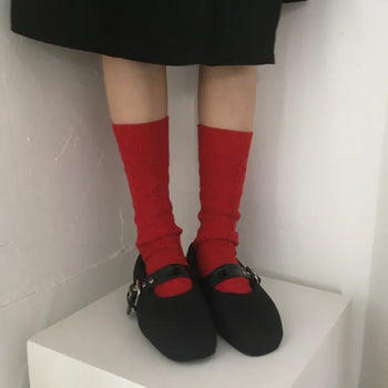 Punched wool knit socks