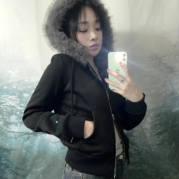 Twin Fur Two-Way Wolf Joe Zip-Up Hoodie