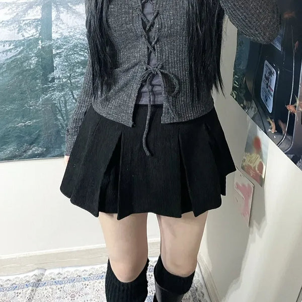 Simple Corduroy Pleated Mini Skirt