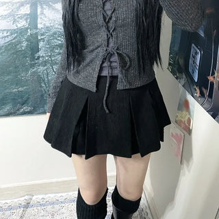 Simple Corduroy Pleated Mini Skirt