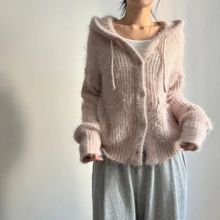 [Zero Shedding!/Delicate~] Hooded Pine Needle Loose Fit Pocket Knit Cardigan