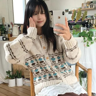 Poten Nordic Pattern Wool Cardigan