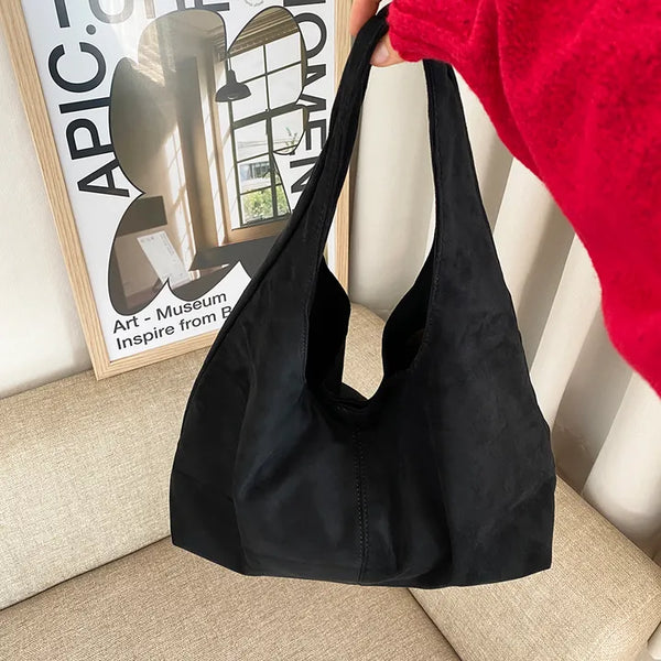 Basic Suede Hobo Bag   Bobusang Big Shoulder Bag Winter Bag Daily Suede Bag