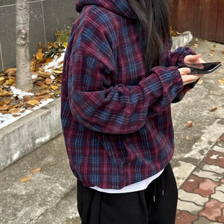 Check half-zip fleece hoodie
