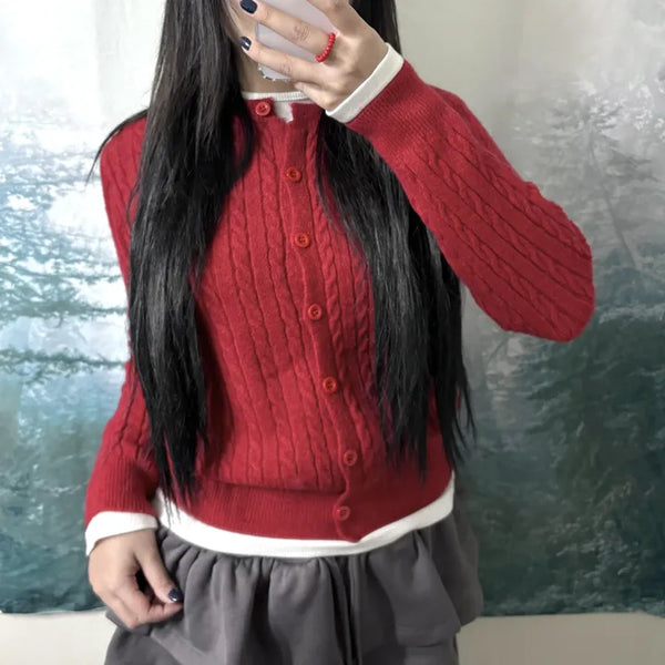 Cozy Cable Knit Round Cardigan  Simple Basic Daily Knit Sweater Outerwear Winter Transitional Season