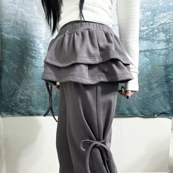 Tie Tiered Bootcut Sweatpants  Training Pants Balletcore Tracksuit Daily Tiered Skirt Layered Fleece-lined Winter Pants Wide-leg Spring Clothes Four Seasons Training Spring/Summer SS