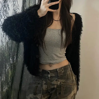 Cats Pine Needle Angora Button Loose Cardigan