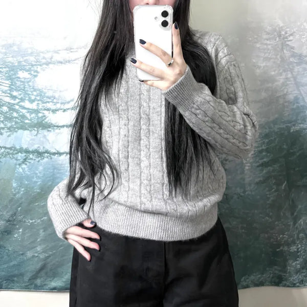 Berry Cable Knit Round Neck Knit  Simple Basic Essential Knit Sweeter Loose Fit Delicate Fit Winter Knit Year-End Christmas