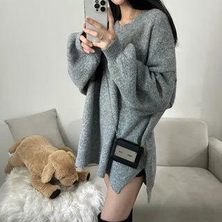 [Buntta Look] Daily Wool Loose Fit Slit Knit Mini Dress