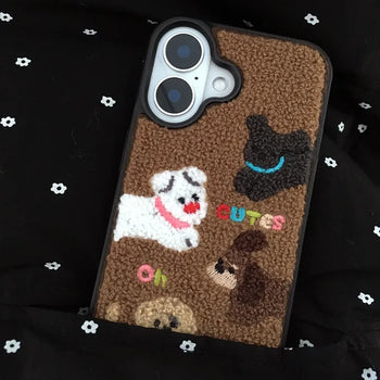 Curly Puppy Embroidered Bumper iPhone Case