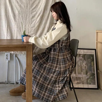 Moti check vest long dress