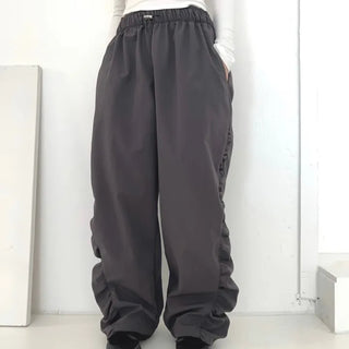 Brushed Shirred Windbreaker Nylon Jogger Pants