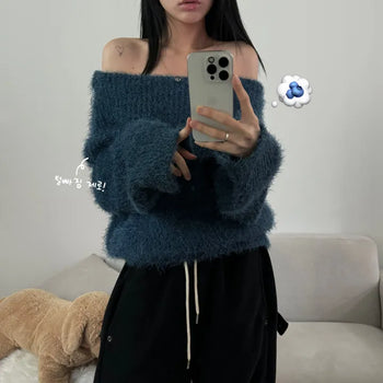 [Buntta Look] Chocolat Pine Needle Off-Shoulder Loose Fit Winter Knit