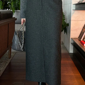 MODE Herringbone H-line Wool Skirt