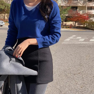 Kenty Fine Wool Cashmere V-Neck Loose Fit Basic Daily Simple Knit