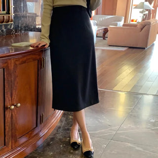 Lune Brushed Fleece H-Line Back Slit Cotton Long Skirt Set Wedding Guest Look Interview Office Look