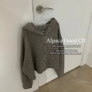 [Overwhelmed with Inquiries] Alpaca Cashmere Wool Knit Hooded Cardigan