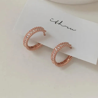 Rose Gold Half Cubic One-Touch Hoop Earrings