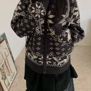 Nordic Snowflake Zip-up Knit Cardigan