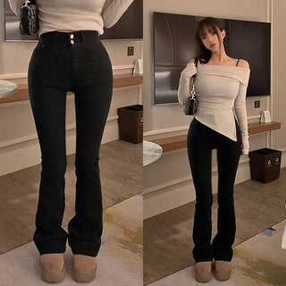 Cleddy Two-Button High-Fit Bootcut Pants [Double Fleece Lined]