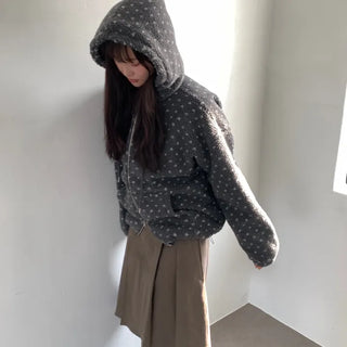 Dot Sherpa Fleece Oversized Zip-Up Hoodie