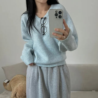 [10% Wool] Cotton Candy Basic V-Neck Knit