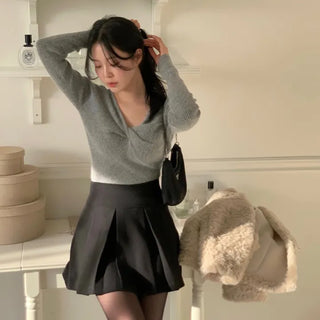 Dainey Angora Twisted Shirred Ribbed Knit Year-End Look Wedding Guest Look