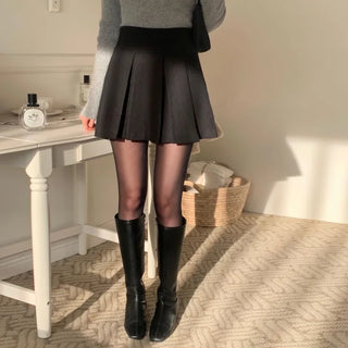 Fab Wool Brushed Pintuck Pleated Winter Mini Skirt for Wedding Guests