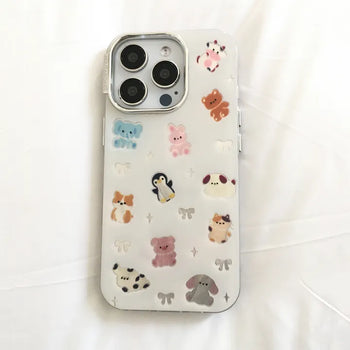 Bendy Animal Sticker Silver Gel Hard iPhone Case