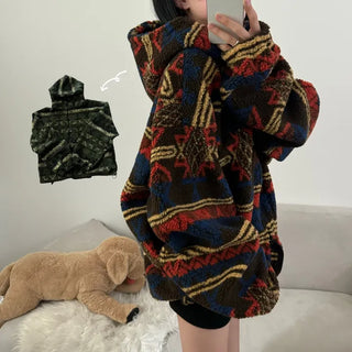 [Oversized Fit] Sherpa Fleece Two-Way Zip-Up Hoodie