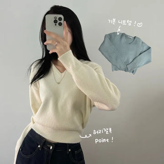 [Cinch Waist!] Basic V-neck Loose Fit Inner Winter Knit