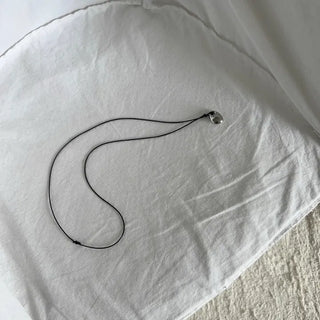 Metal Pebble Black Strap Long Necklace