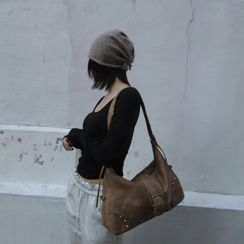 Studded Buckle Big Shoulder Bag (2 colors)