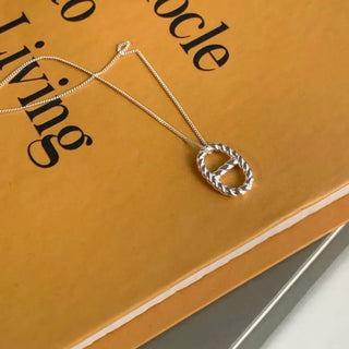 Twisted Oval Pendant Long Chain Silver Necklace