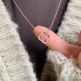 Rose Gold Clover Cubic Long Chain Silver Necklace