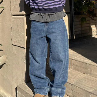 [UNISEX] Stitch Semi-Wide Denim Pants