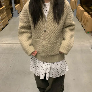 Two-way oversized knit zip-up cardigan