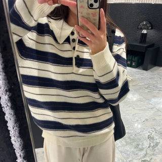 Striped collar knit 2 colors