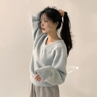 Great Colors, Thick Loose Fit Raglan V-Neck Wool Long Sleeve Knit