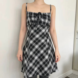 Shirred check mini dress