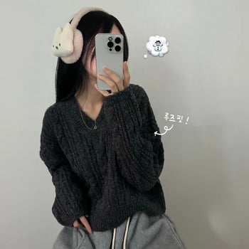 [New Winter Arrival/Thick] Deli Cable Knit Loose Fit V-Neck Winter Knit