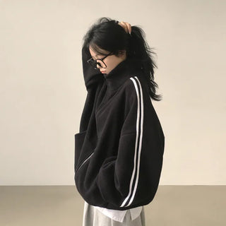 A voluptuous fit you'll want to protect, cozy fleece track collar boxy zip-up