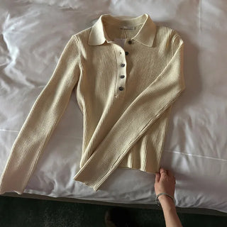 Prim Button Collar Ribbed Knit