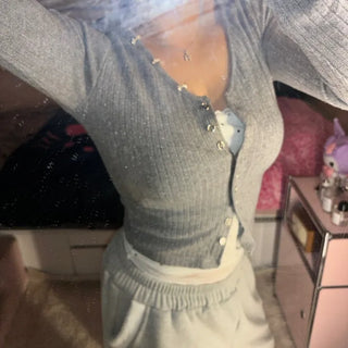 Glitter Silver Ribbon Snap Ribbed Cardigan