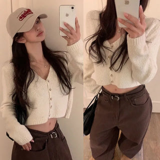Boccani V-neck Crop Knit Cardigan